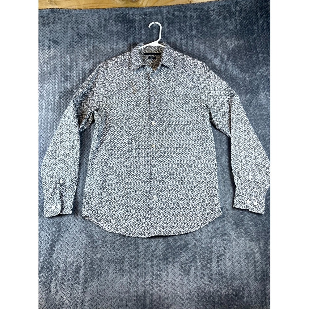 Perry Ellis Stretch Extensible Shirt Mens Small Gray Geometric Casual Button Up